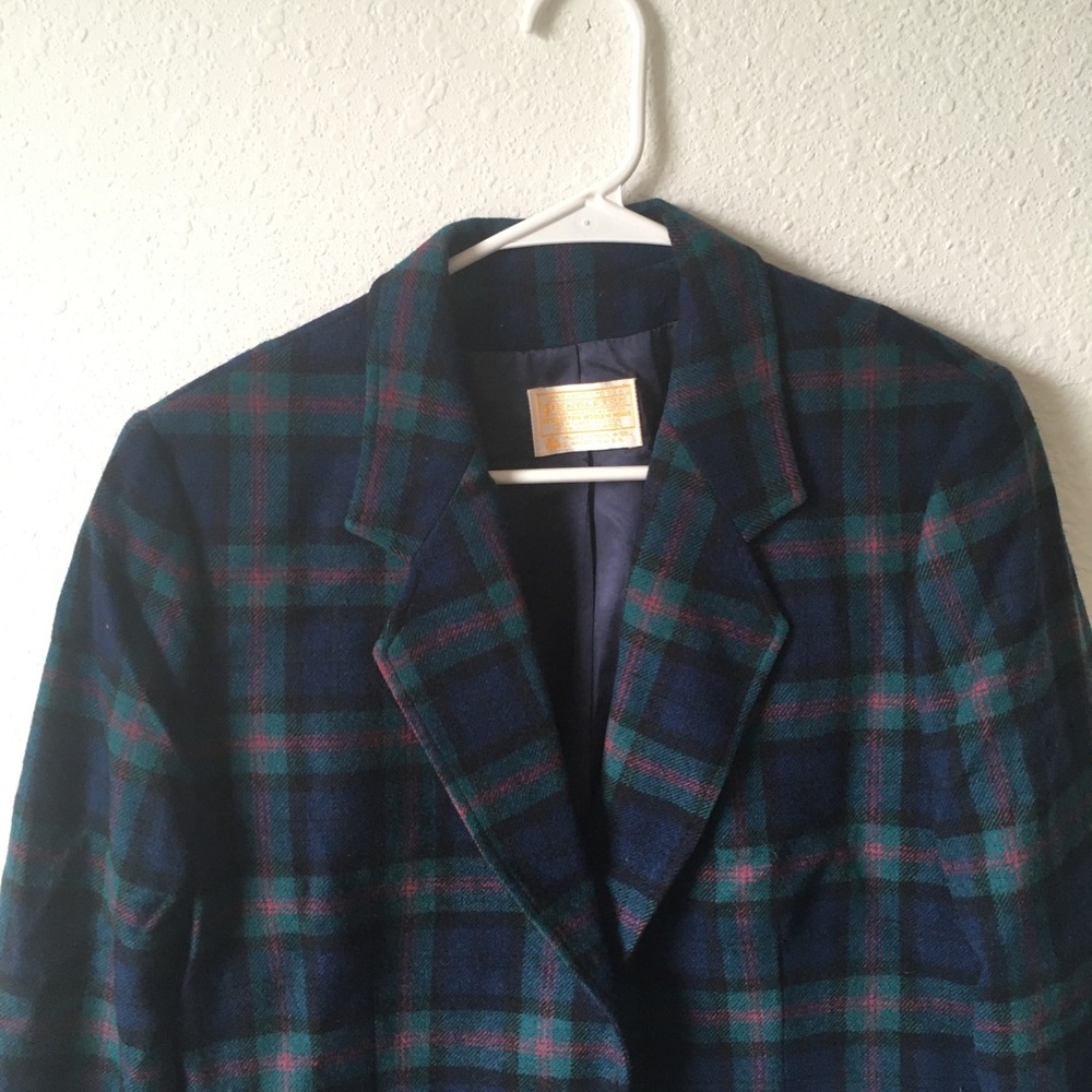Pendleton wool vintage blue plaid blazer jacket S/M - Picture 3 of 9